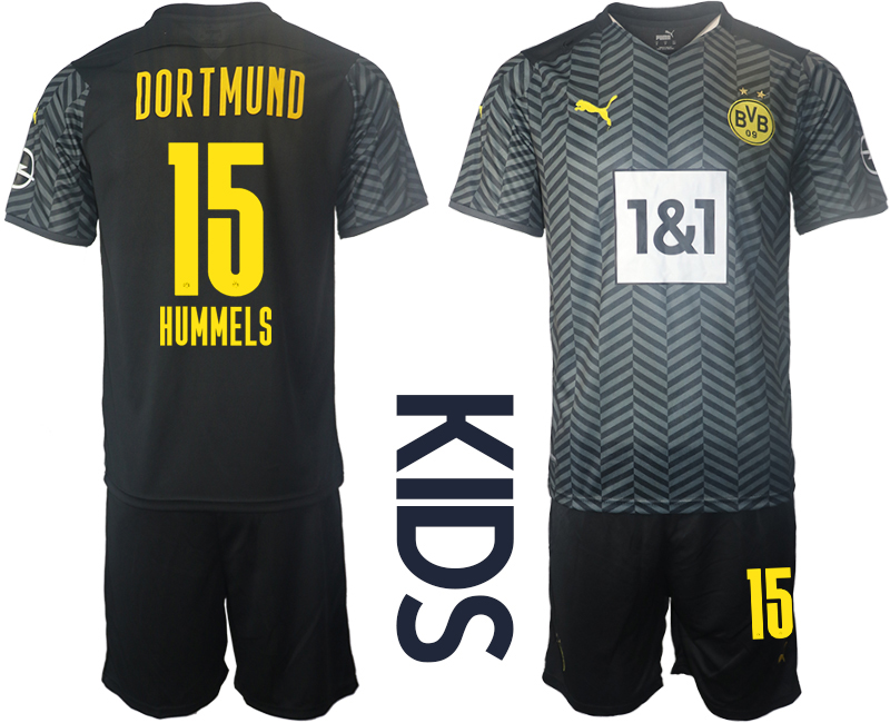 Youth 2021-2022 Club Borussia Dortmund away black #15 Soccer Jersey